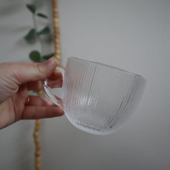 Set of 4 Glass Organic Ribbed Etched Tea Glasses Mugs - Picture 1 of 9